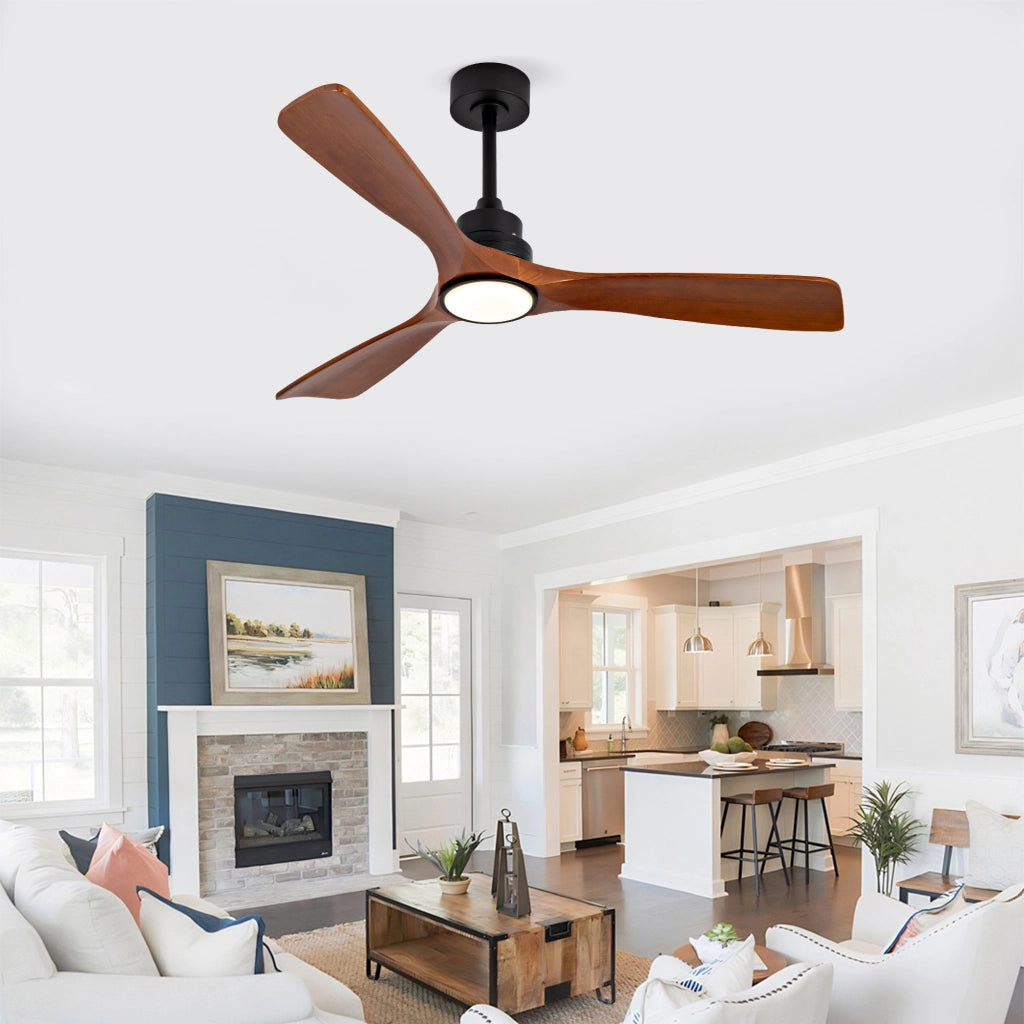 Nuovo ventilatore da soffitto 52 pollici con luce, 3 pale legno massello, 6 velocit¨¤, 3CCT dimmerabile, telecomando, design moderno