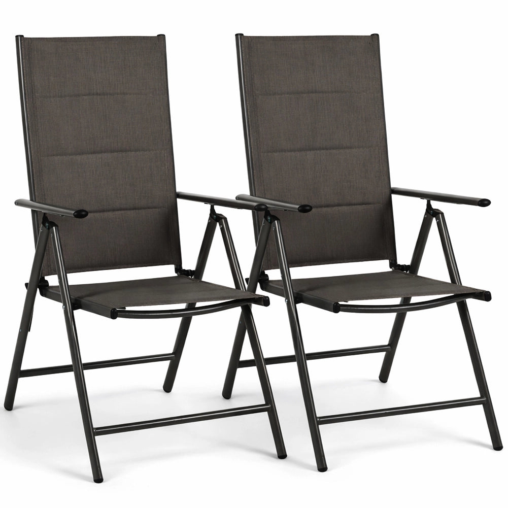 Set 2 Sedie Sdraio Nero Pieghevoli e Salvaspazio con Schienale Alto Ergonomico