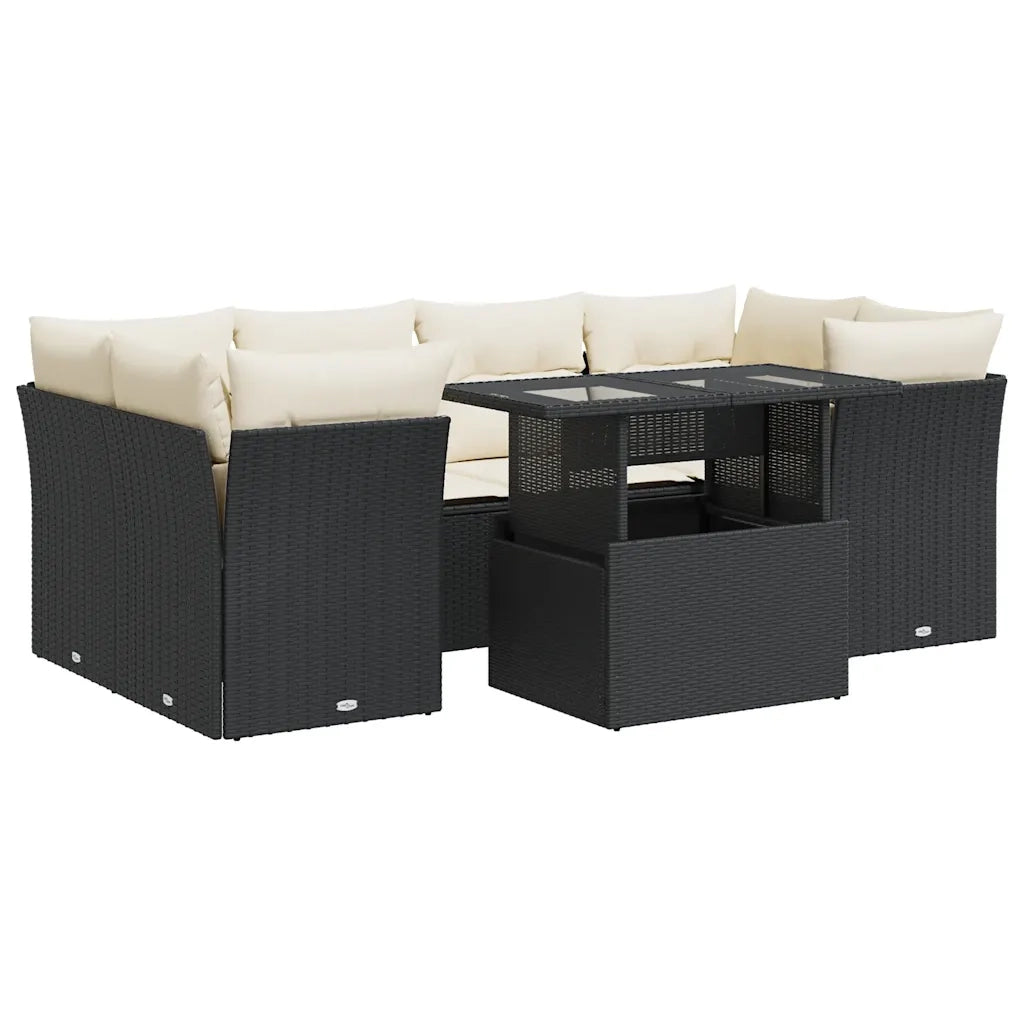 Set Divani da Giardino con Cuscini 7pz Nero Polyrattan 3326107