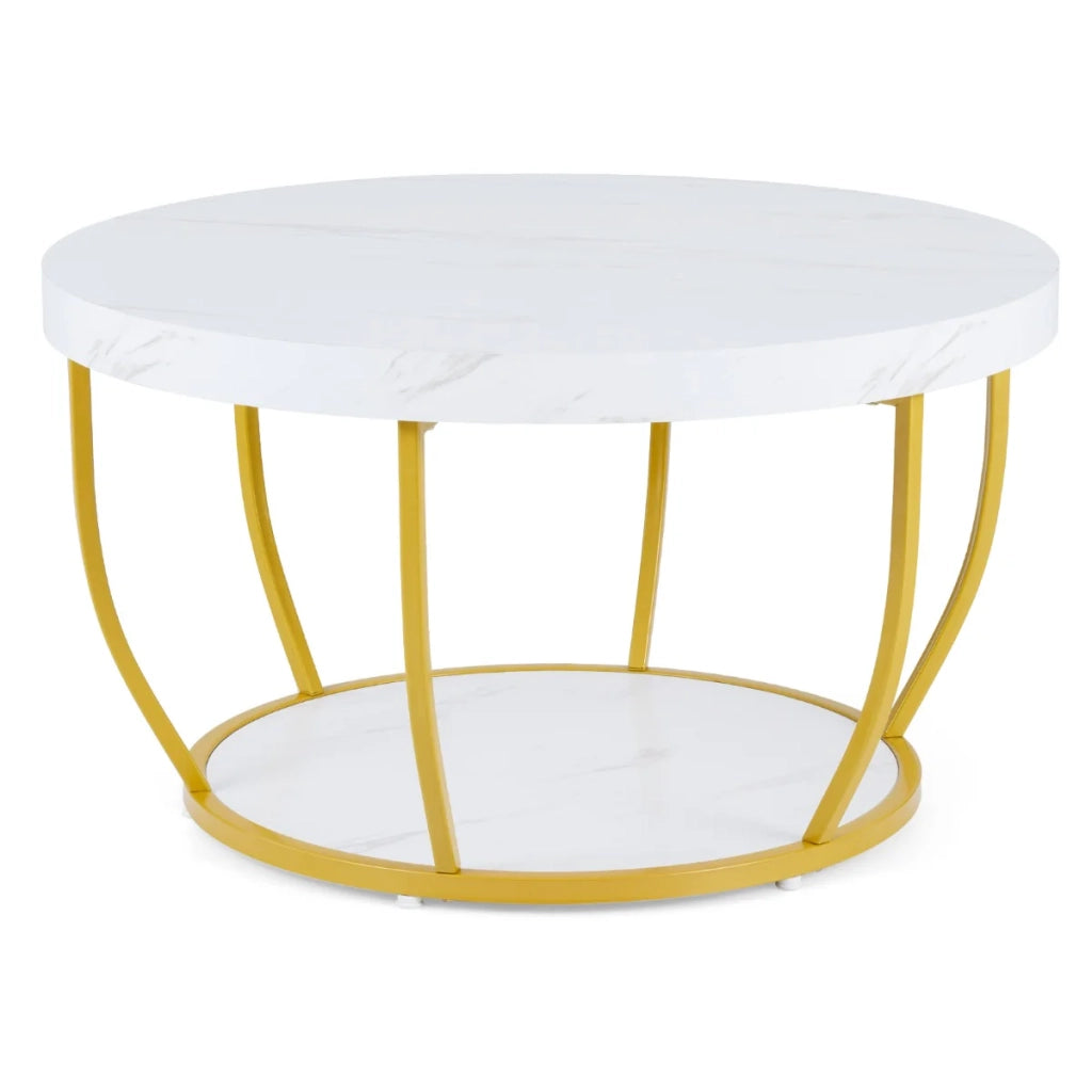 Tavolino rotondo 80 x 80 x 45 cm con 2 ripiani per riporre con eleganza in stile rustico industriale bianco 20_0019202