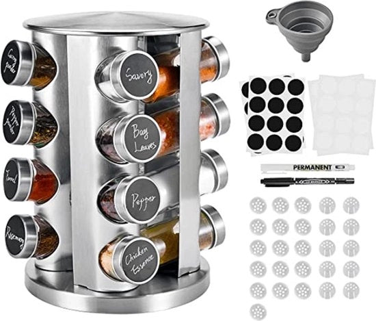 Ottimizzatore rotativo per spezie in acciaio inossidabile con 16 bicchieri - Accessori da cucina per campeggio griglia - Organizzatore rotativo spazievenditore facile da pulire - Accessori da cucina da cucina