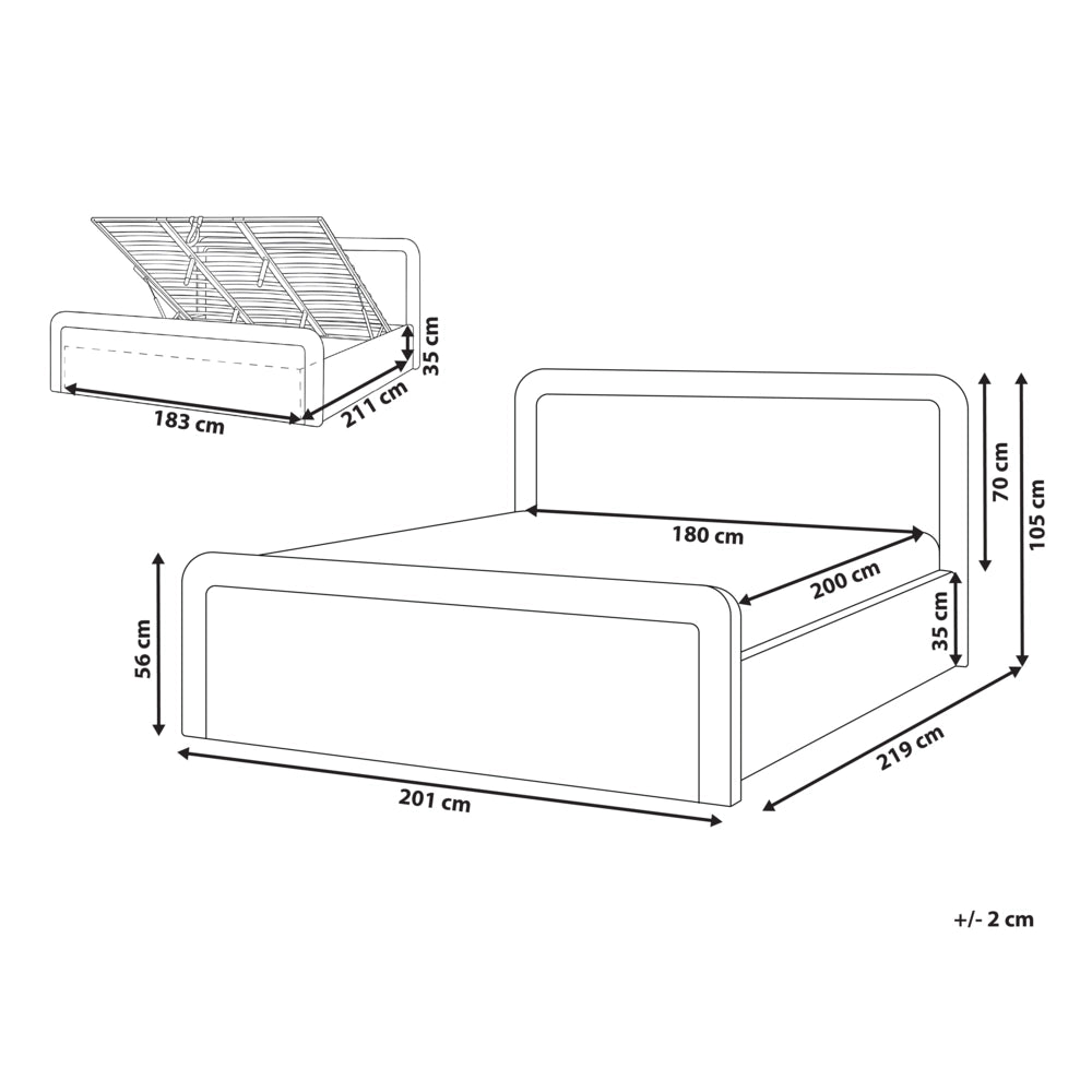 Letto contenitore rivestito in tessuto grigio marrone 180 x 200 cm testiera asimmetrica a gradini in stile scandinavo