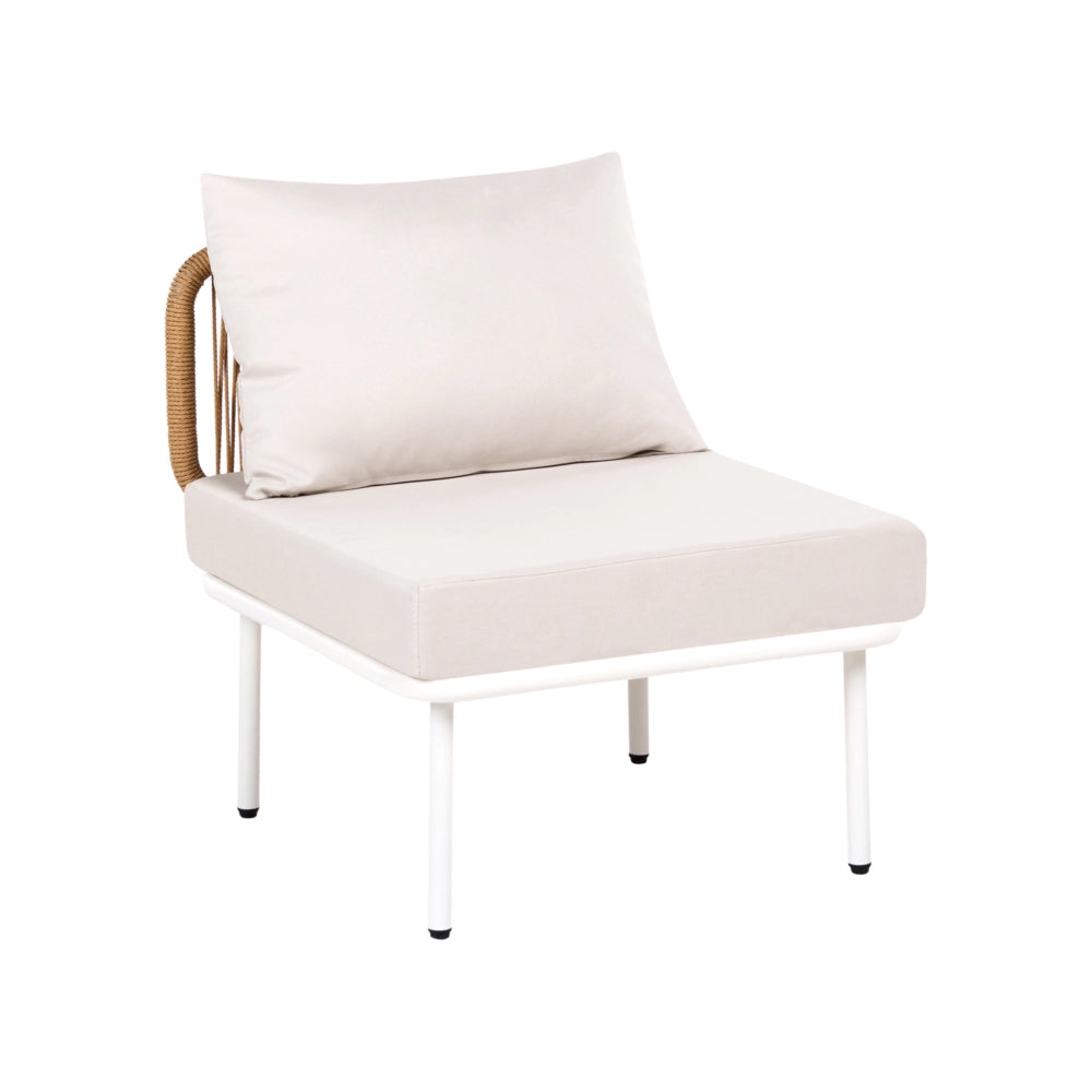 Modulo moderno per divano a 1 posto in metallo, rattan in PE e tessuto beige chiaro per giardino e terrazzo