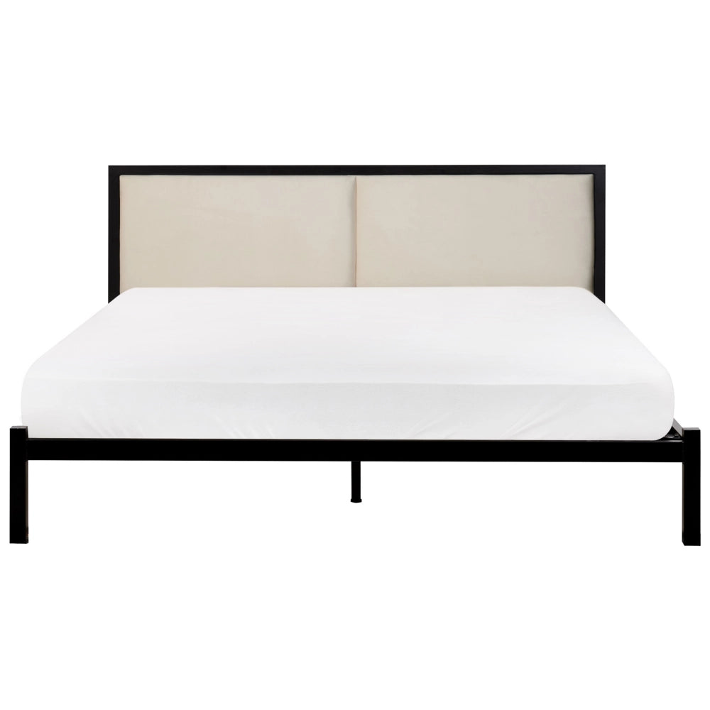 Struttura del letto in metallo Nero e Beige 160 x 200 cm imbottita a doghe minimalista