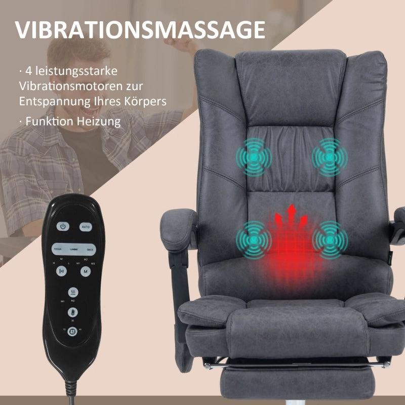 Sedia da ufficio massaggiante con calore reclinabile poggiapiedi altezza regolabile in poliestere grigio scuro