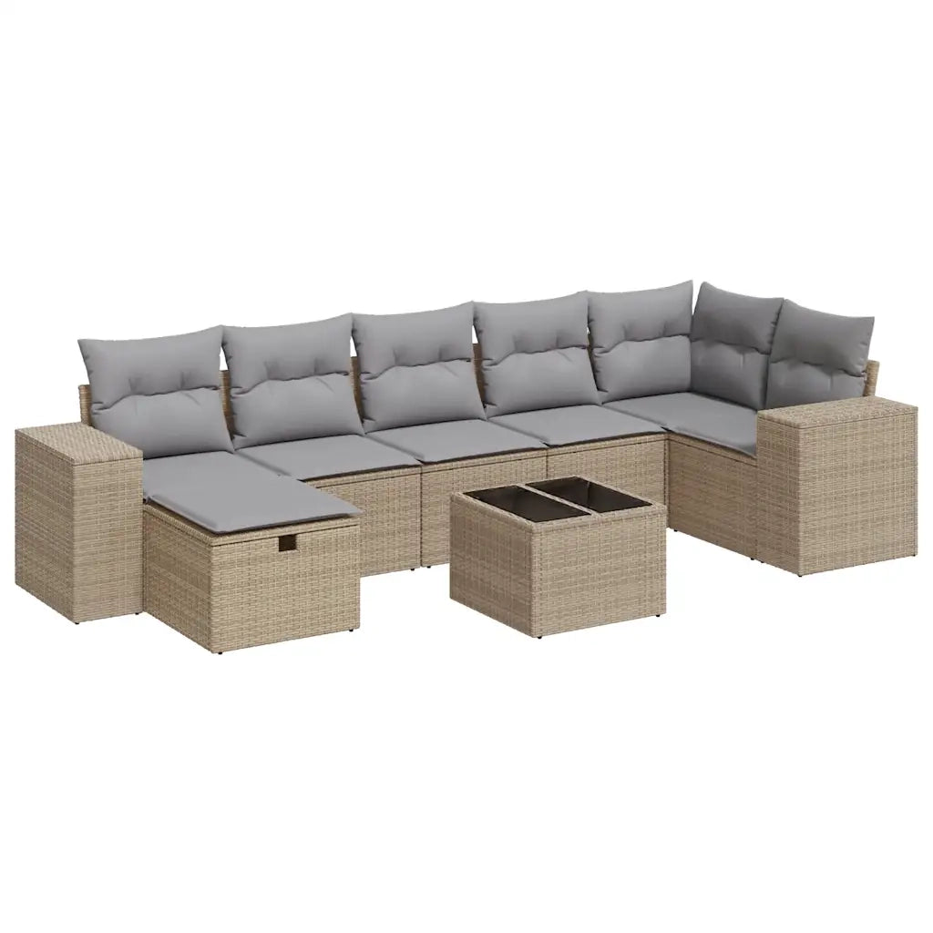 Set Divano da Giardino 8 pz con Cuscini Beige in Polyrattan 3325715