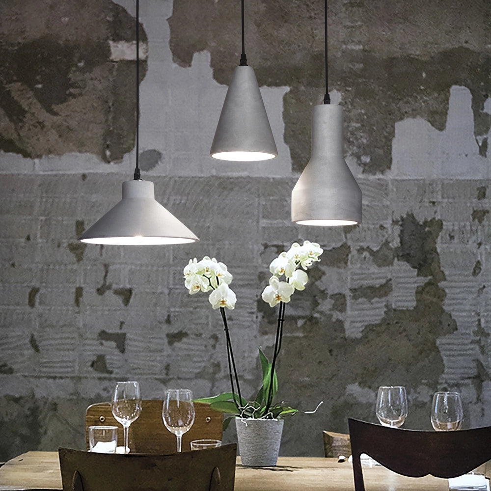 Sospensione Industrial-Minimal Oil-6 Metallo Cemento Grigio 1 Luce E27