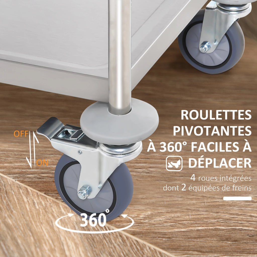 Carrello da cucina con ruote 2 ripiani ¨C Xylo ¨C 80x45x82 cm acciaio inox cromato