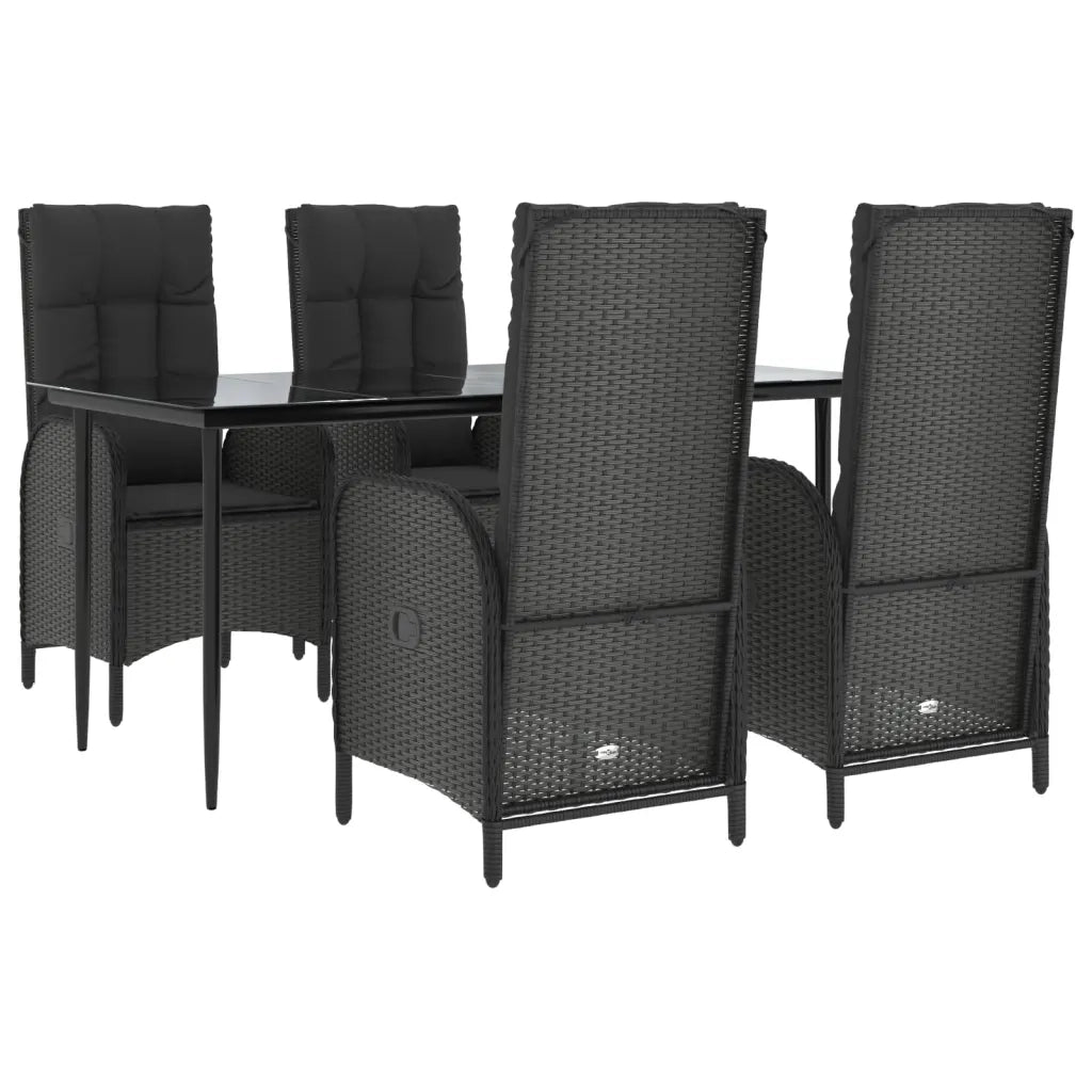 Set da Pranzo da Giardino 5 pz Nero con Cuscini in Polyrattan 3185171