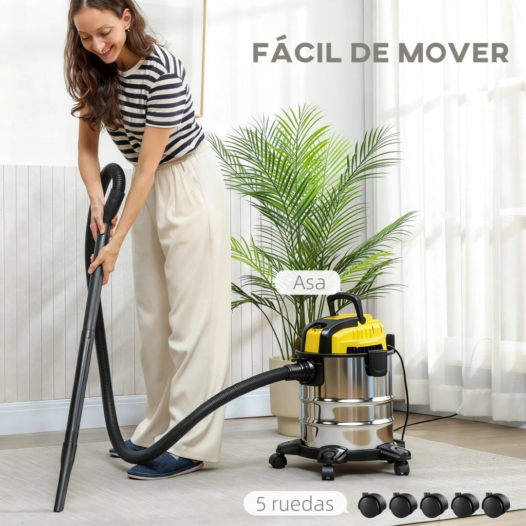 Aspirapolvere a secco e umido 3 in 1 1200W ¨C zephmum ¨C Acciaio inox 20L Giallo