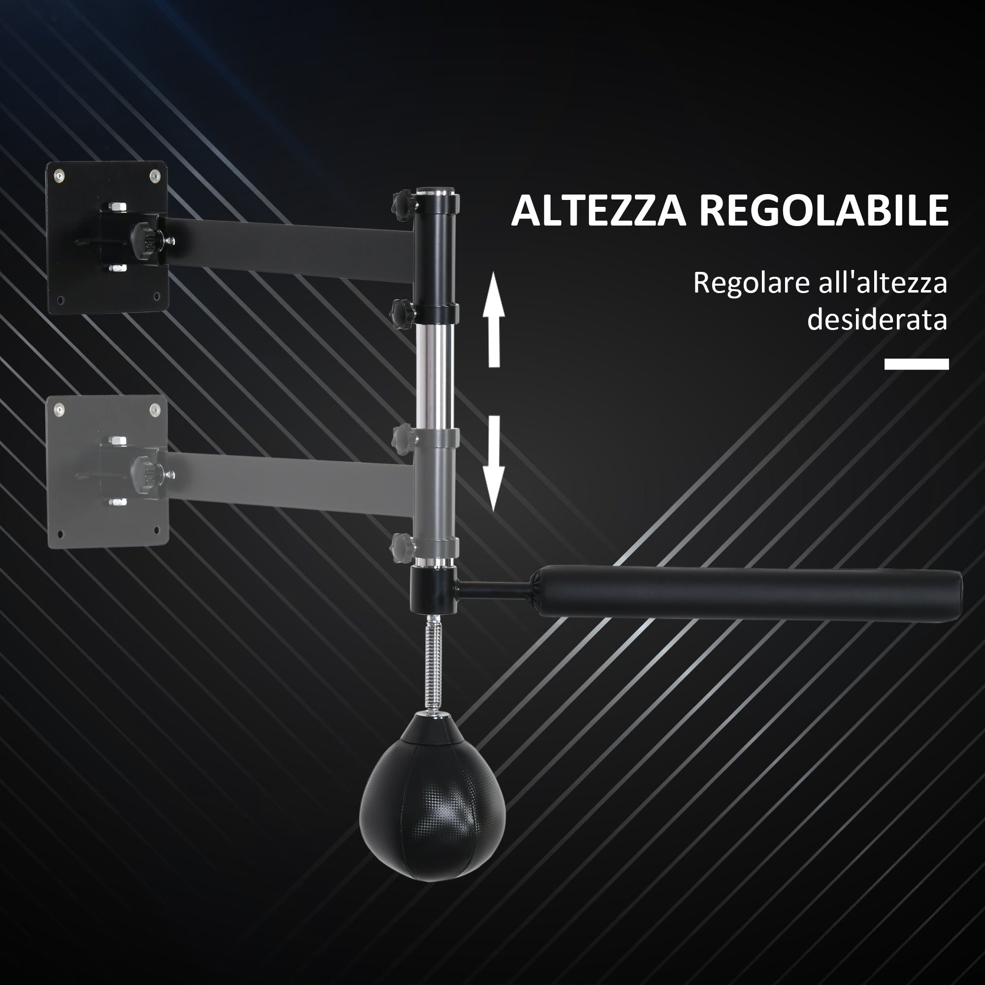 Speed Bag a Parete per Boxe e MMA ad Altezza Regolabile con Asta 79x72x20 cm in Acciaio e PU Nero