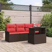 Set Divano da Giardino con cuscino 5 pcs Marrone Poly Rattan