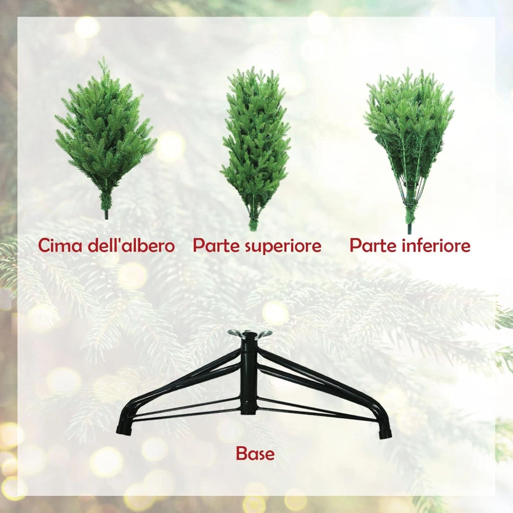 Albero di Natale 180 cm, Albero di Natale Artificiale con Rami in PE e in PVC e Base di Metallo Incrociata, per Casa, Ufficio e Negozio, Verde