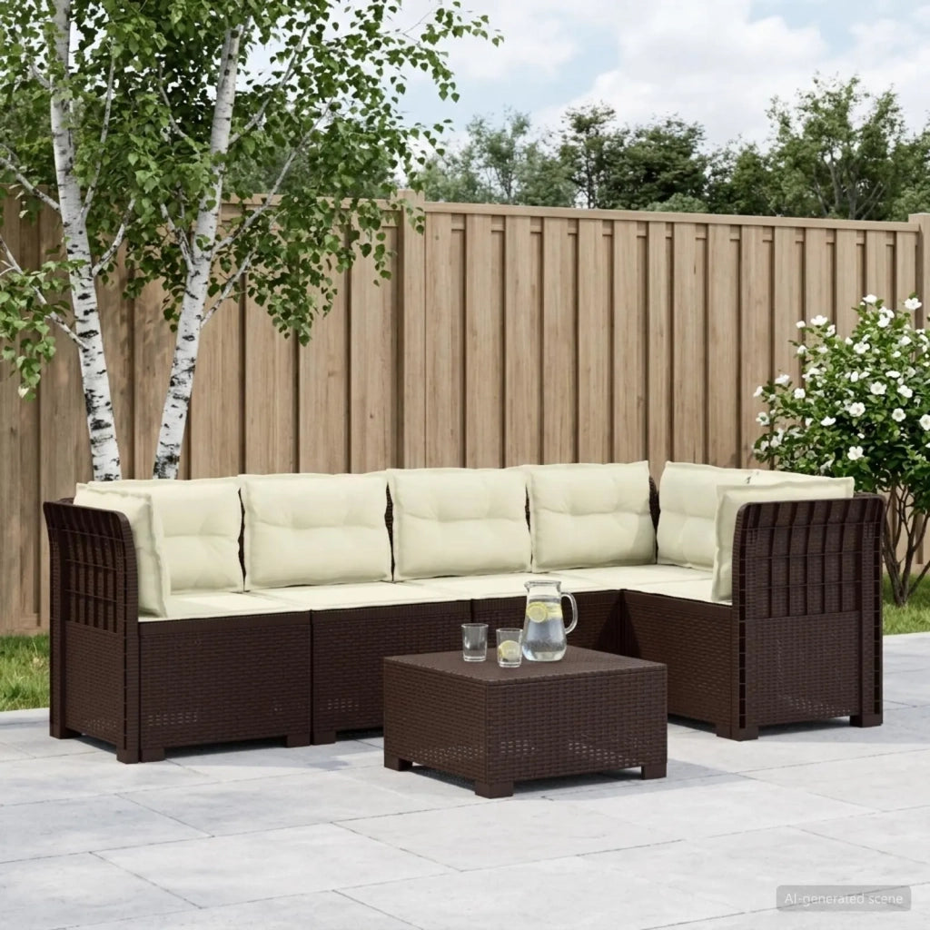 Divano da Giardino 5 Posti con Cuscini Stile Rattan PP Marrone 3444054