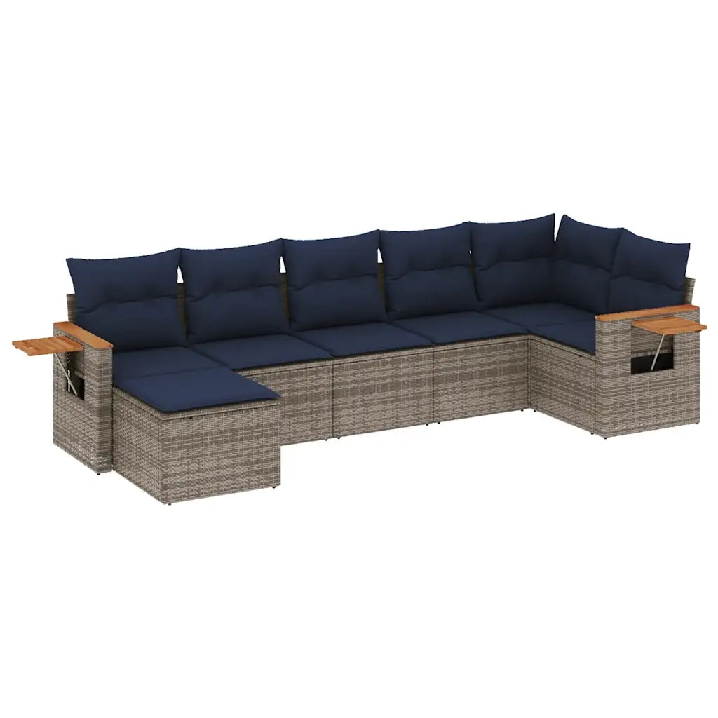 Set Divani da Giardino 7 pz con Cuscini Grigio in Polyrattan 3227034