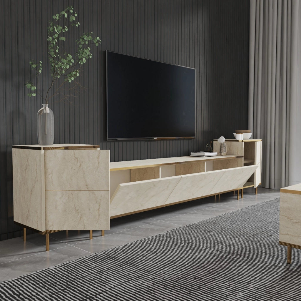 Cortin, Mobile Porta tv 2 Ripiani, 180x35x45h cm Beige Marmo