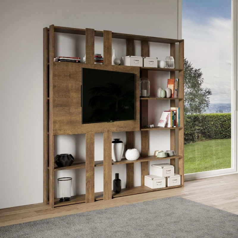Composizione Libreria Kato 6R 2 fianchi 2 fasce lunghe 2 fasce corte 2 fasce medie pannello TV - Noce,N