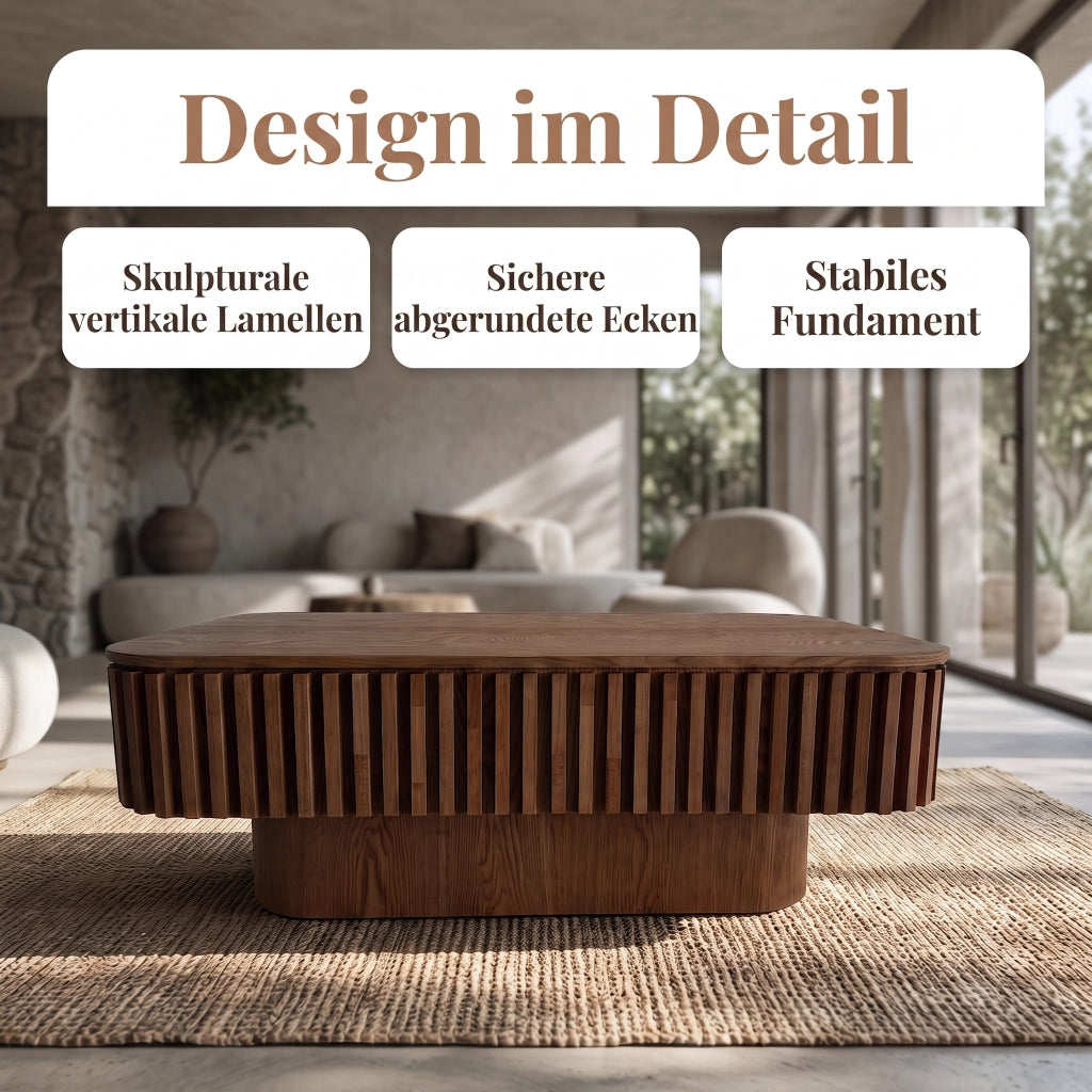 Tavolino basso con contenitore nascosto e coperchio removibile in legno e MDF colore noce