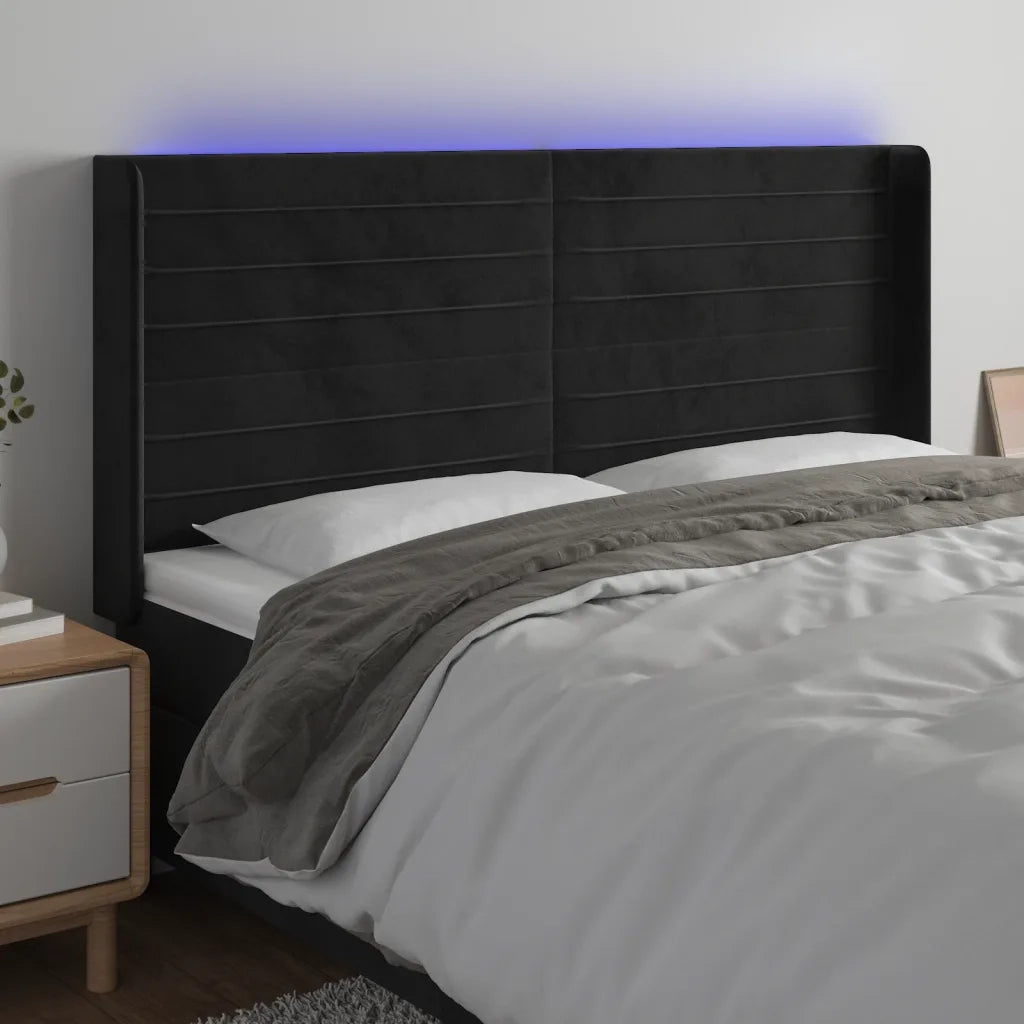 Testiera a LED-Testata con LED Nera 163x16x118/128 cm in Velluto 933082