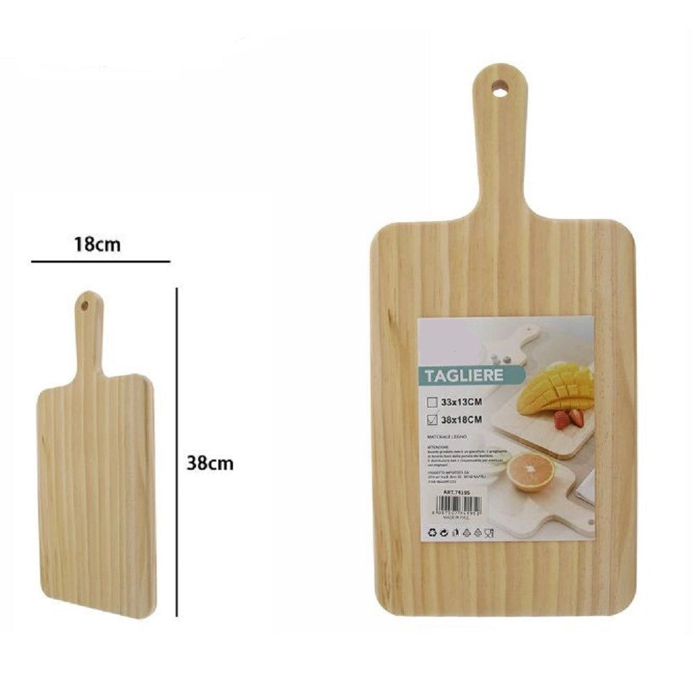 Trade Shop - Tagliere Rettengolare In Legno Affetta Pane Salumi Carne Con Manico 38x18cm 74195 -