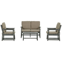 Set Salotto da Giardino Divano 2 Poltrone e Tavolino in HDPE con Cuscini Grigio Scuro