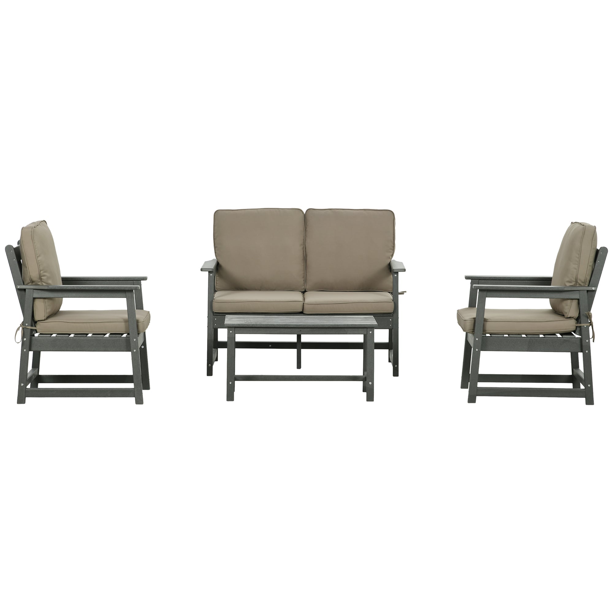 Set Salotto da Giardino Divano 2 Poltrone e Tavolino in HDPE con Cuscini Grigio Scuro