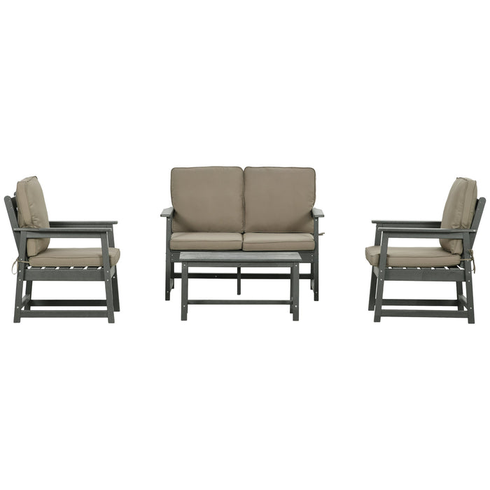 Set Salotto da Giardino Divano 2 Poltrone e Tavolino in HDPE con Cuscini Grigio Scuro