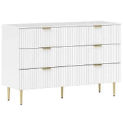 Cassettiera 6 Cassetti Mobile per Camera Moderno con Maniglie e Piedi Dorati, 120 x 40 x 76,5 cm, Bianco