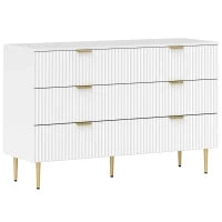 Cassettiera 6 Cassetti Mobile per Camera Moderno con Maniglie e Piedi Dorati, 120 x 40 x 76,5 cm, Bianco