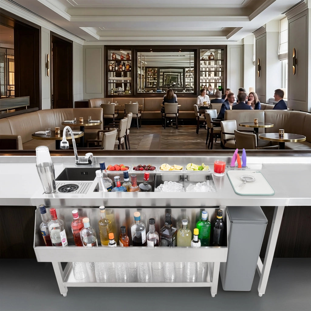 Postazione Bar Cocktail Premium Acciaio Inox Vano Ghiaccio Lavello Speed Rail