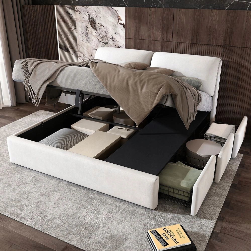 Letto con contenitore 180x200cm - Xylo - Beige 3 cassetti idraulici