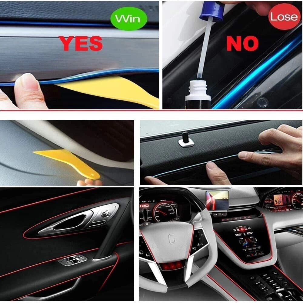 Trade Shop - Striscia Strip Led Per Interni Auto A 12v Fibra Ottica Luce Decorativa Atmosfera - Blu   -3 Mt   -
