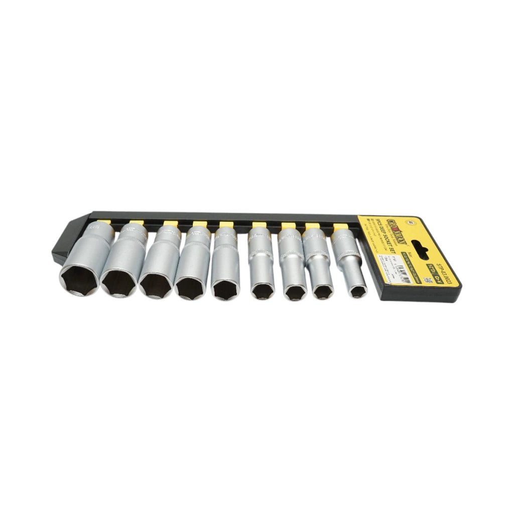 Set di 9 chiavi a bussola lunghe da 10 a 24 mm, attacco quadrato da 1/2 pollice, materiale Cr-V 50BV30 Crownman