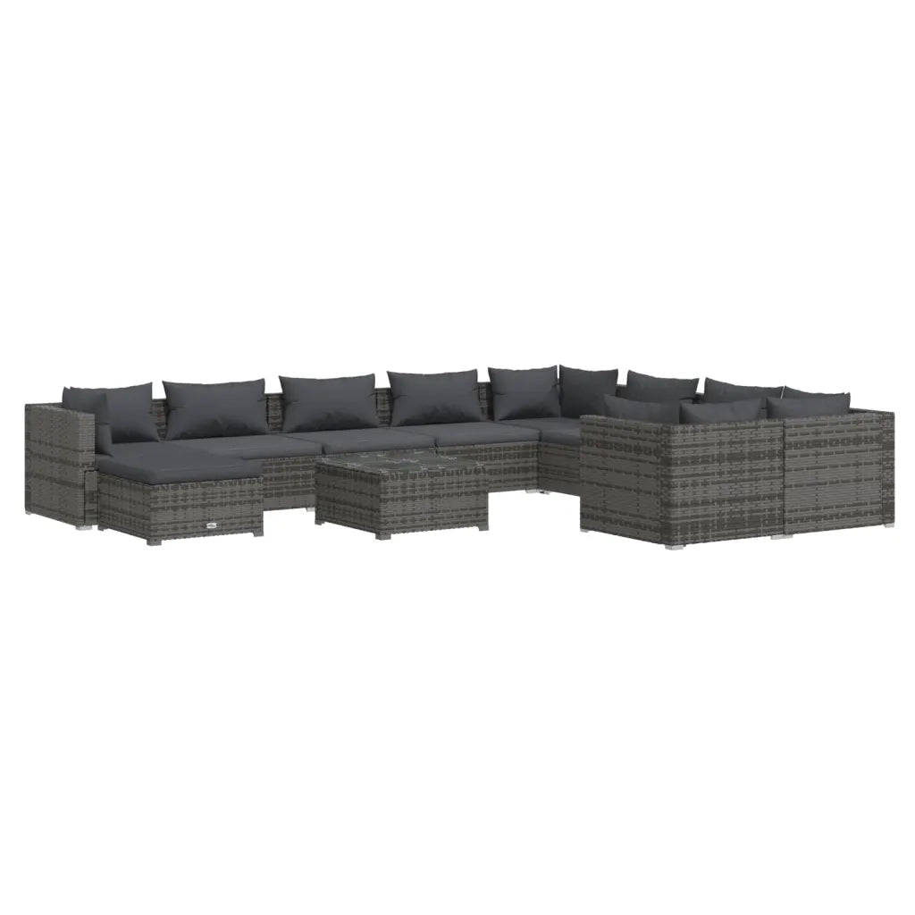 Set Divani da Giardino 11 pz con Cuscini in Polyrattan Grigio 3102693