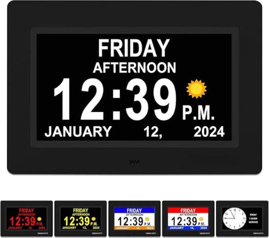 Orologio con Calendario - Orologio con Data e Giorno - Orologio con Funzione di Ricordo 

Modello: DM-1000 
Funzione: Data e Giorno, Calendario, 
Dimensioni: 10 x 10 cm 
Materiali: Acciaio inossidabile e plastica 
 Batterie: 2 x LR44