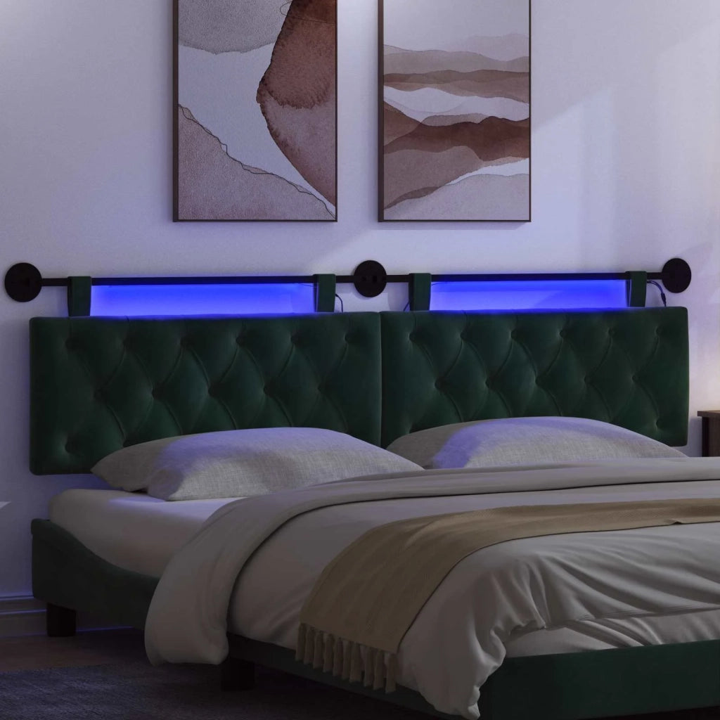 Testiera sospesa Con luce LED Verde Scuro Velluto 3424723