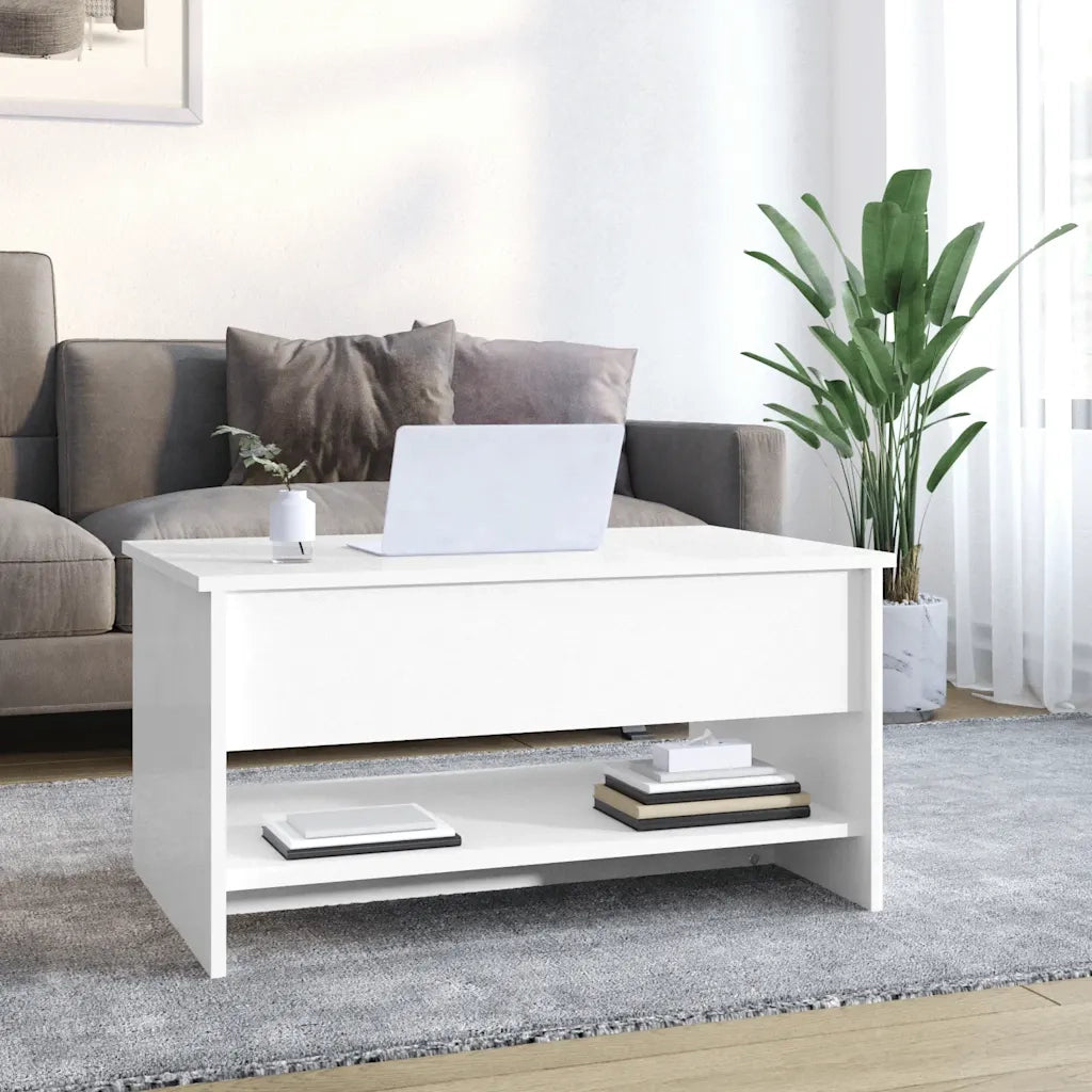 Tavolino da Salotto Bianco Lucido 80x50x40 cm Legno Multistrato