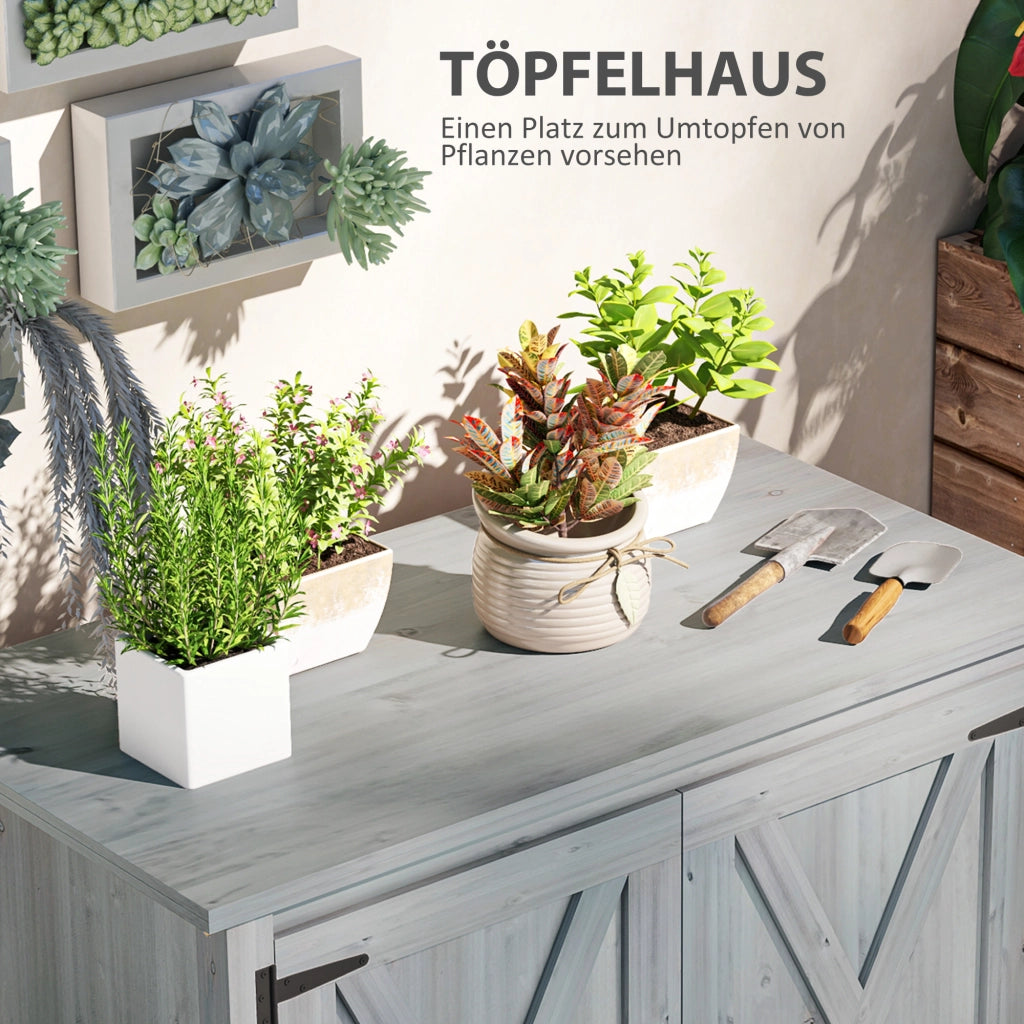 Armadio da giardino ¨C zephmum ¨C in legno massello di acacia, design rustico, doppia porta, colore grigio chiaro