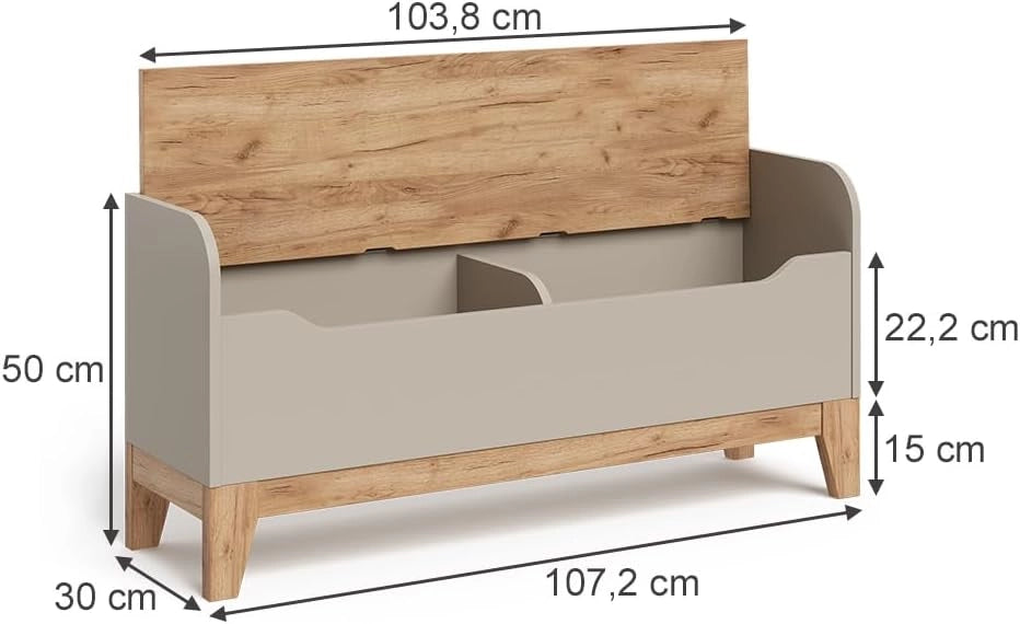 Cassapanca per giocattoli Malia, Cashmere/Artigianale, 107.2 x 50 cm con sedile, con spazio contenitivo e combinabile con altri mobili Malia