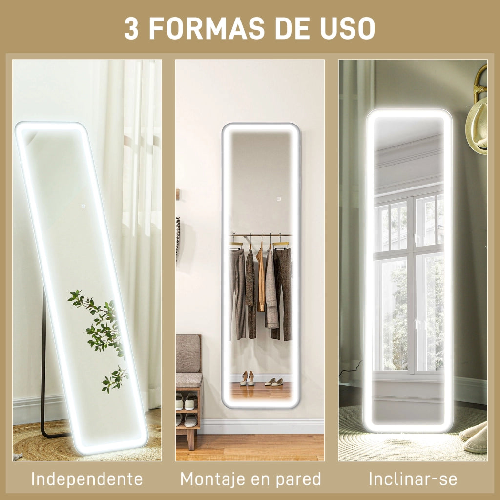 Specchio da Terra con Luce LED ¨C Xylo ¨C 150x40 cm Illuminazione 3 Colori Touch Intelligente Nero