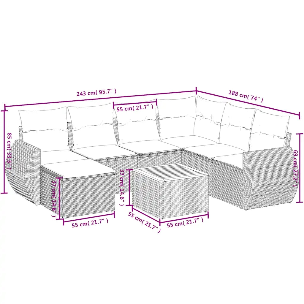 Set Divani da Giardino 8 pz con Cuscini Grigio in Polyrattan 3225123