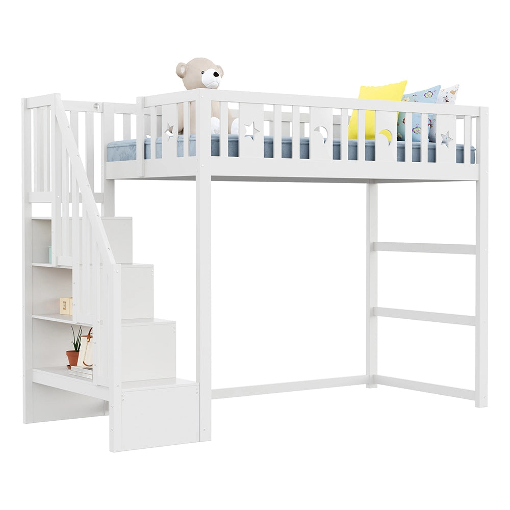 Letto a castello bambini - Xylo - 90x200 cm stelle lune bianco