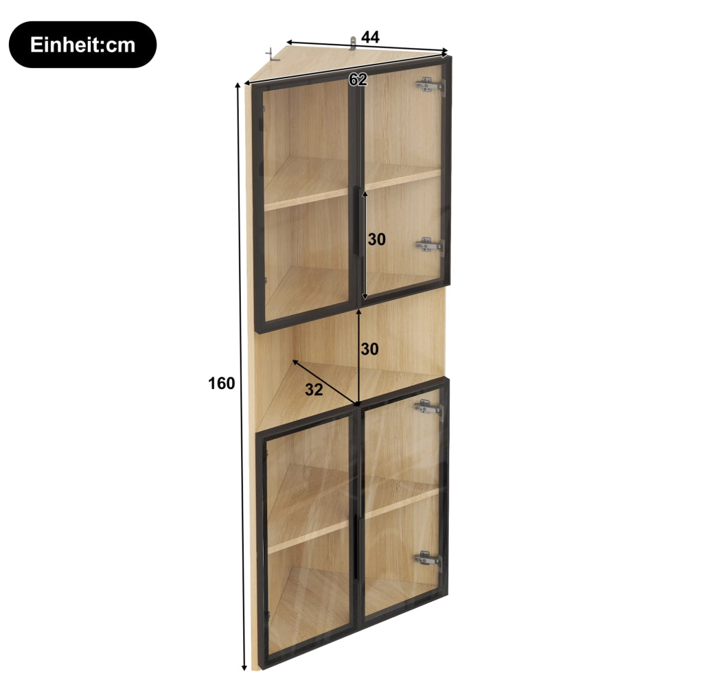 Vetrina angolare con LED 62 x 32 x 160 cm in MDF effetto rovere e vetro temperato