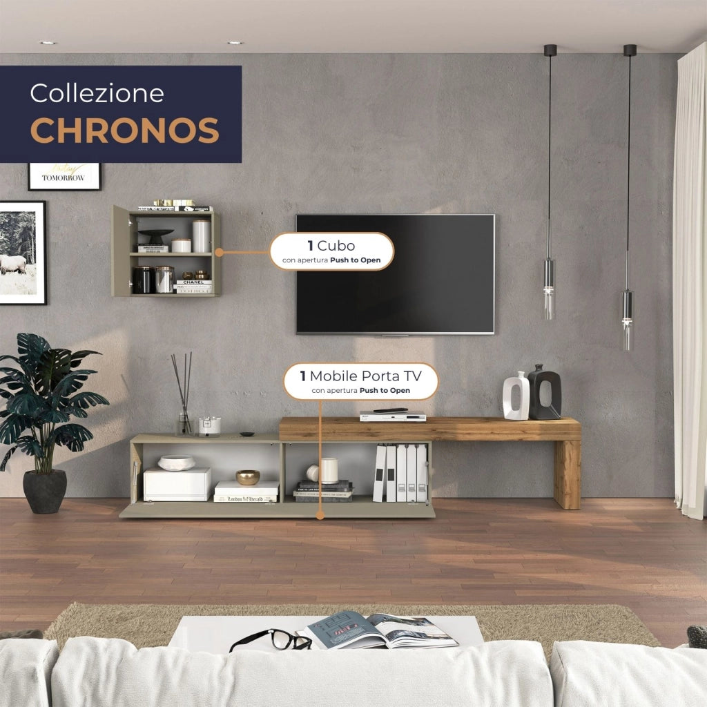 WHOUS Parete attrezzata Chronos set soggiorno tortora opaco e rovere 190/350x40 cm