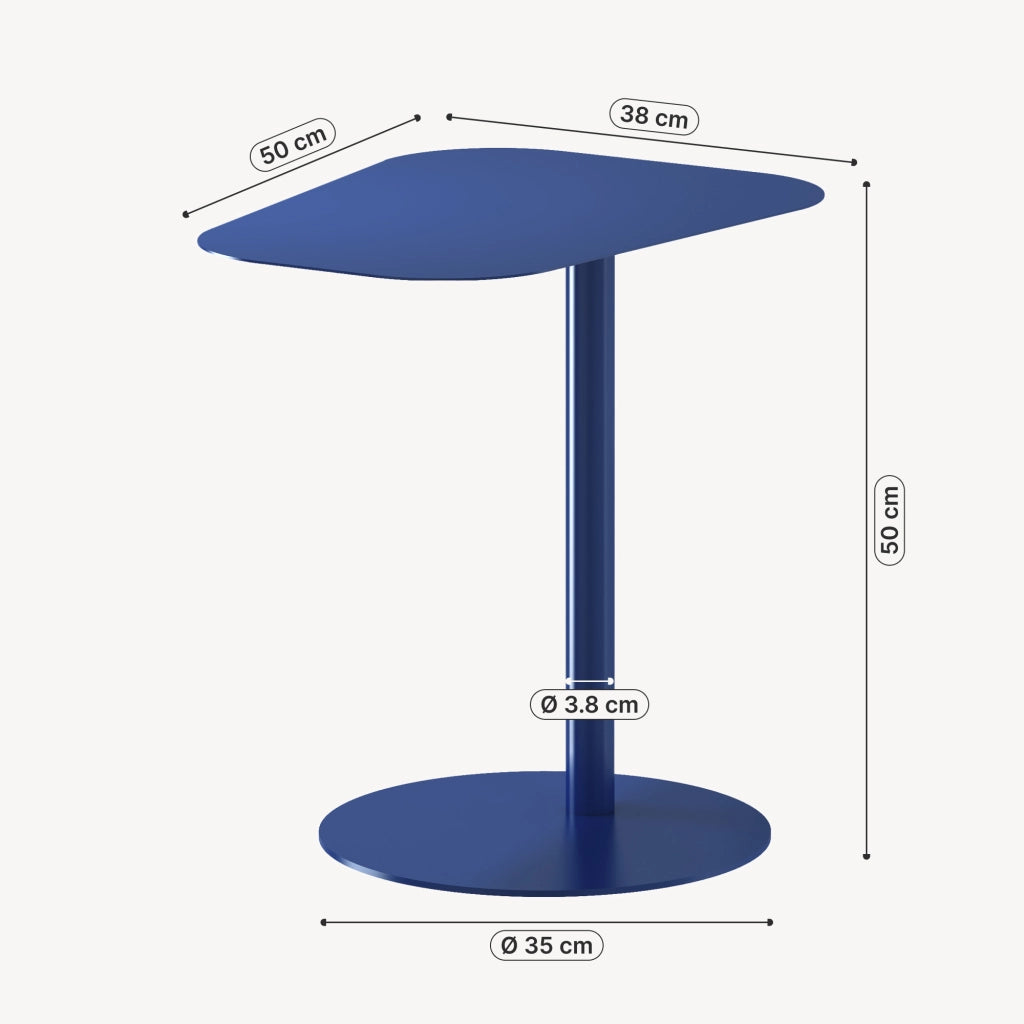 Tavolino Laterale Nastätten in Metallo con Piano di Appoggio Trapezoidale - Blu Scuro [en.casa]