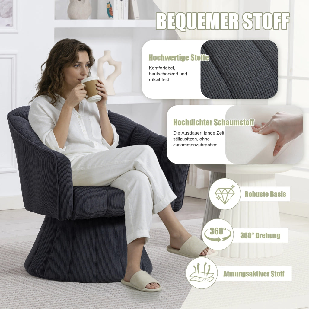 Poltrona girevole a 360 gradi in velluto a coste con seduta imbottita schienale ergonomico e base stabile grigio scuro