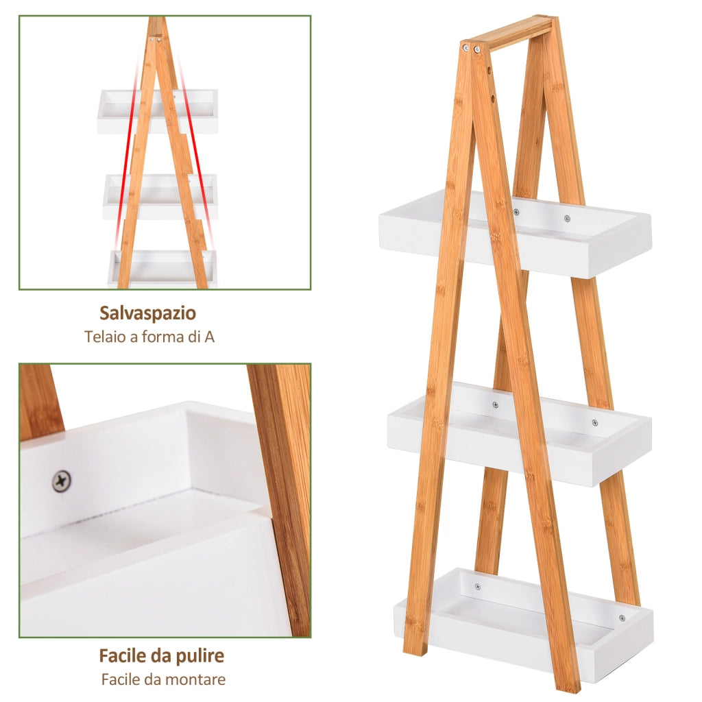 Kleankin Scaffale Bagno 3 Ripiani in MDF e Bamb¨´, 30x18x81cm, Colore Legno e Grigio