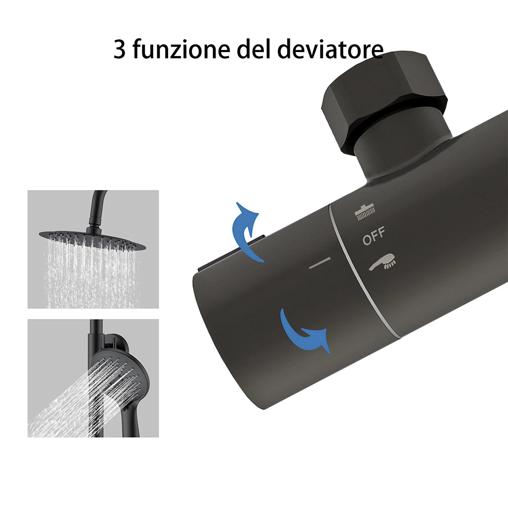 AICA Colonna Doccia con Miscelatore Termostatico, Rubinetto Doccia 28x4mm, Soffione Doccia Tondo in Acciaio Inox da 20cm, Nero