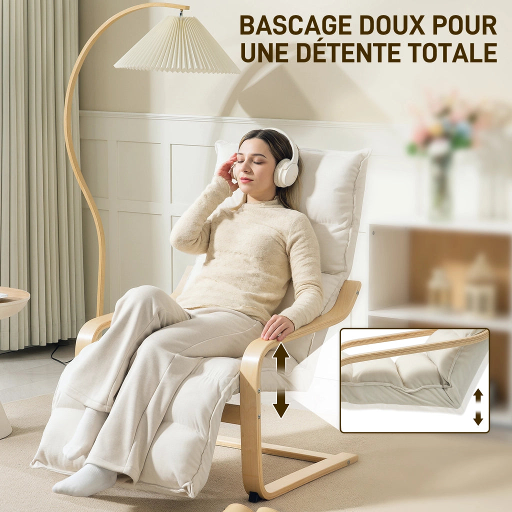 Poltrona reclinabile in velluto con poggiapiedi regolabile ¨C Minimal ¨C 67x93x105cm, crema