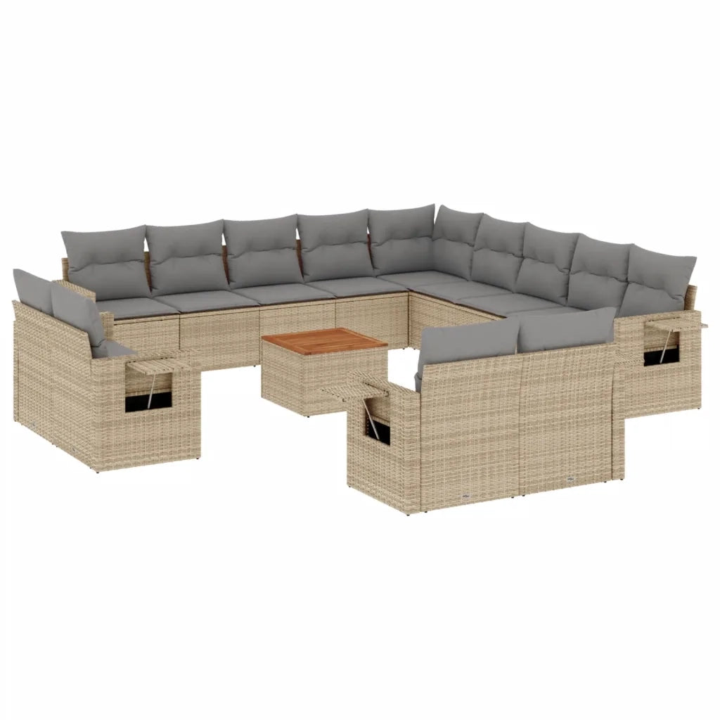 Set Divano da Giardino 14 pz con Cuscini Beige Misto Polyrattan 3257172